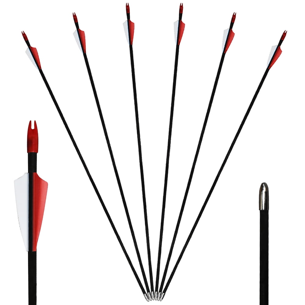 Runzkzy 29inch Fiberglass 6/12 PCS Archery and Hunting Arrows Combined with Recurve Bows and Arrows
